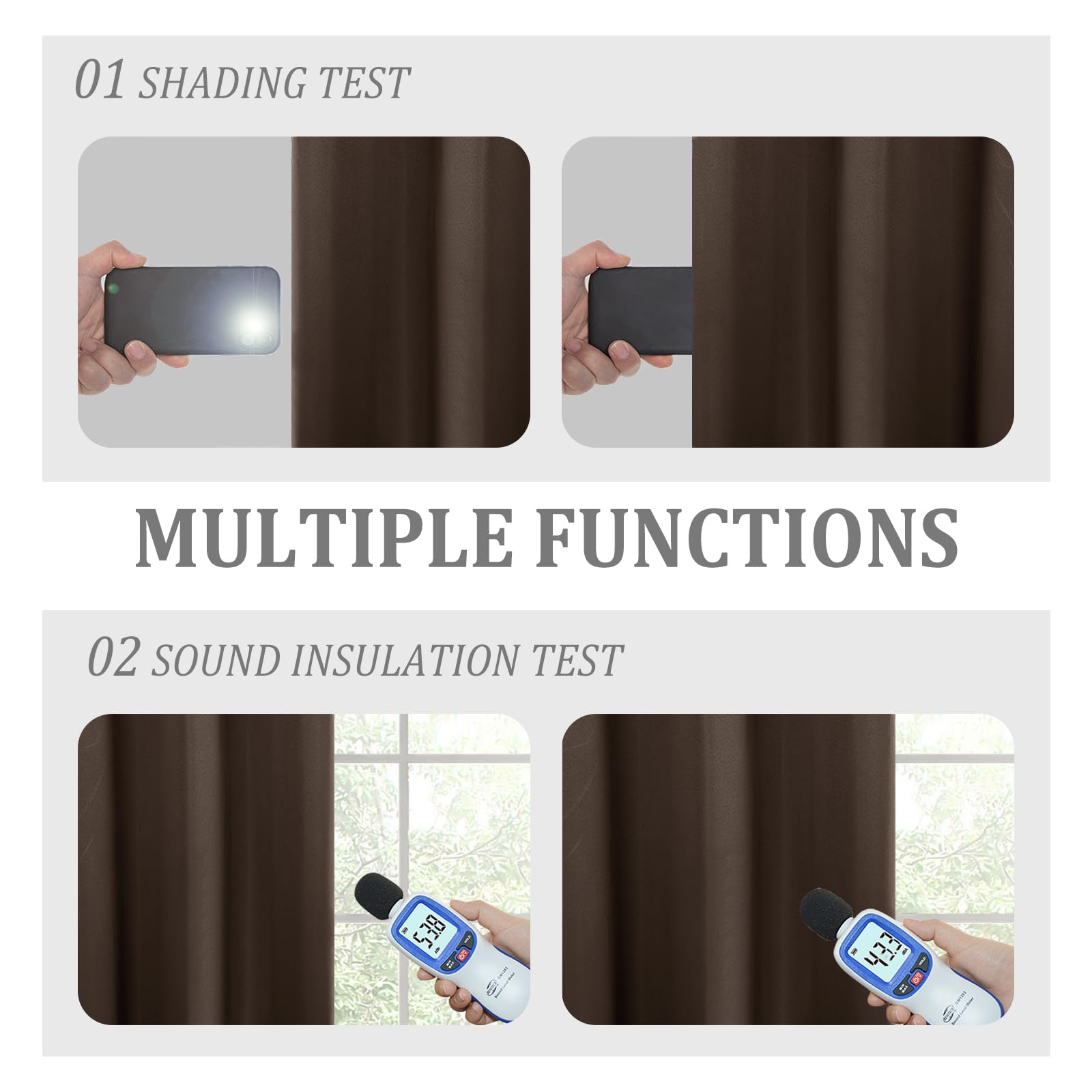 Pair of DWCN Official 100% blackout curtains with tiebacks, set of 2 panels, hanging on a window for complete light blocking.