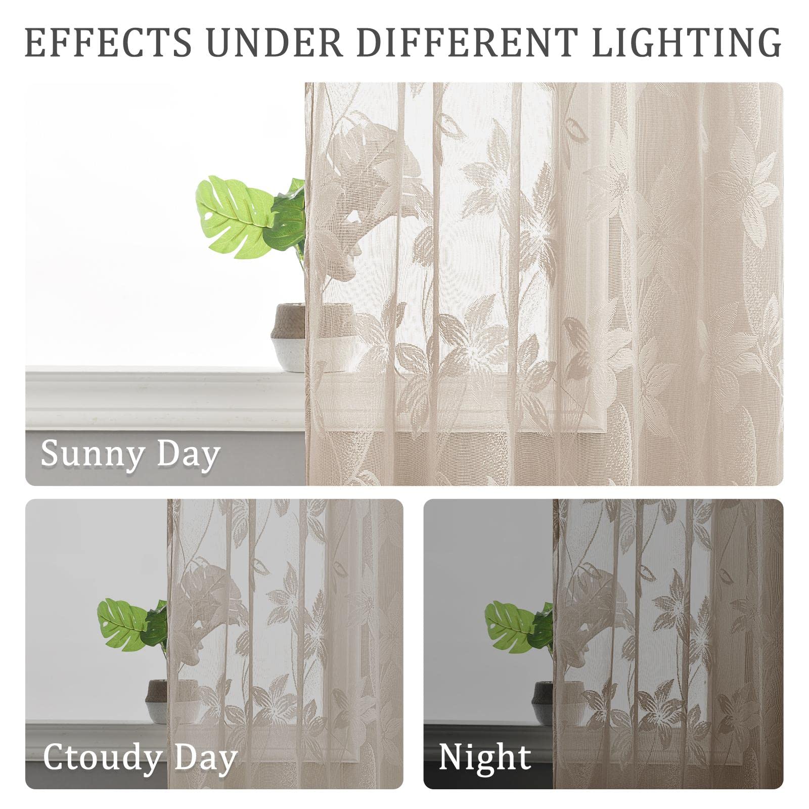 DWCN Official lace sheer curtains set of 2 panels, lightweight and decorative with intricate lace patterns for elegant window dressing.