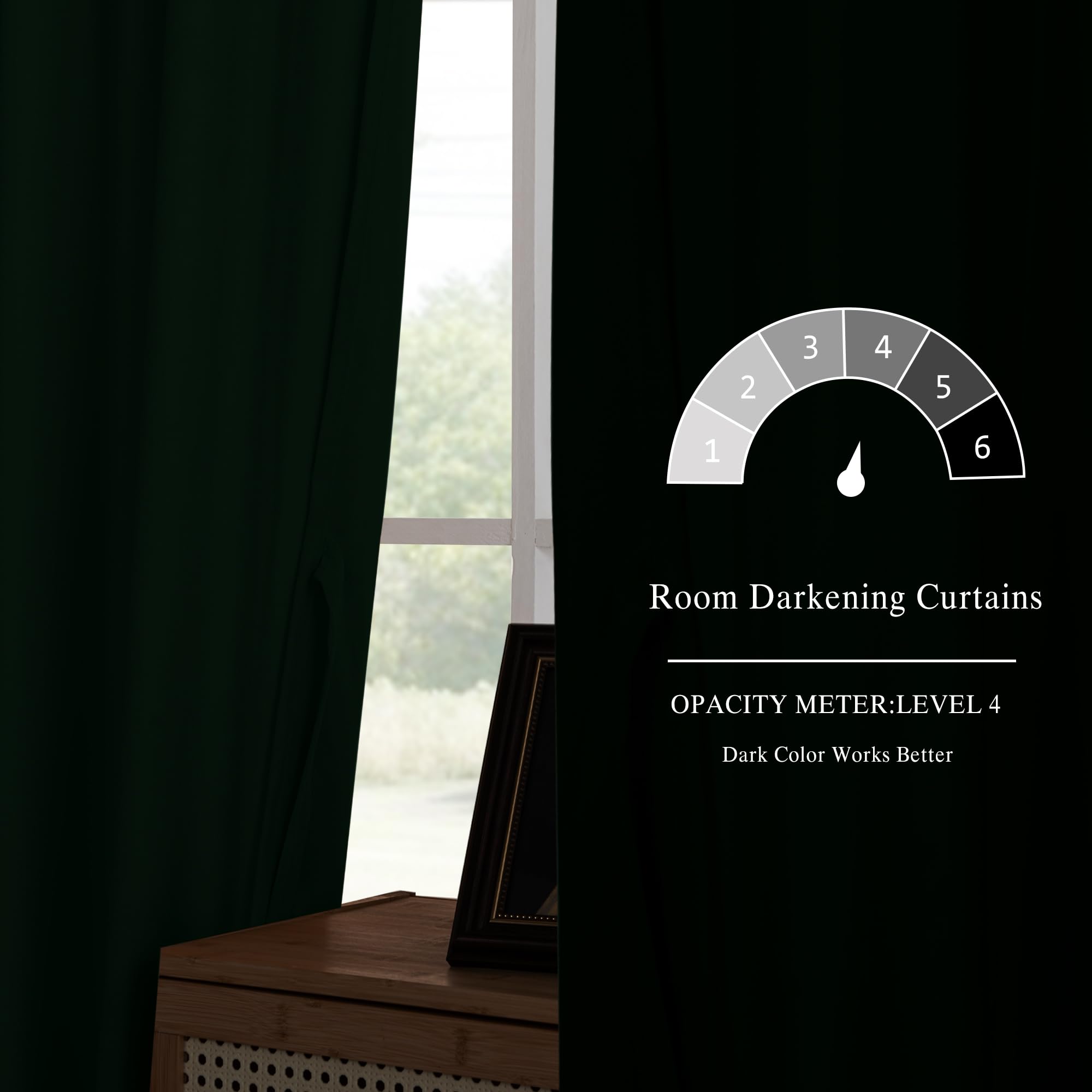 Two dark velvet DWCN Official curtains with rod pocket and back tab, hanging neatly on a curtain rod.