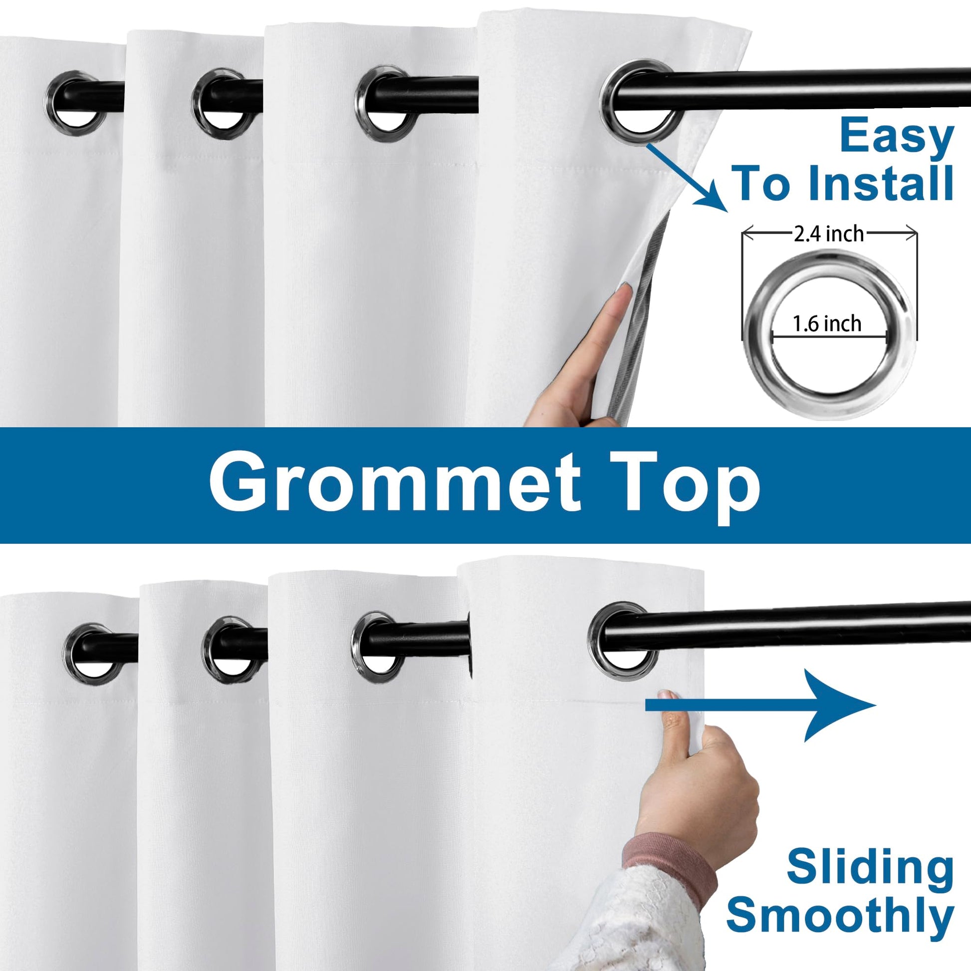 Blackout curtains with grommet top design by DWCN Official, featuring 100% blackout fabric for light blocking and privacy.