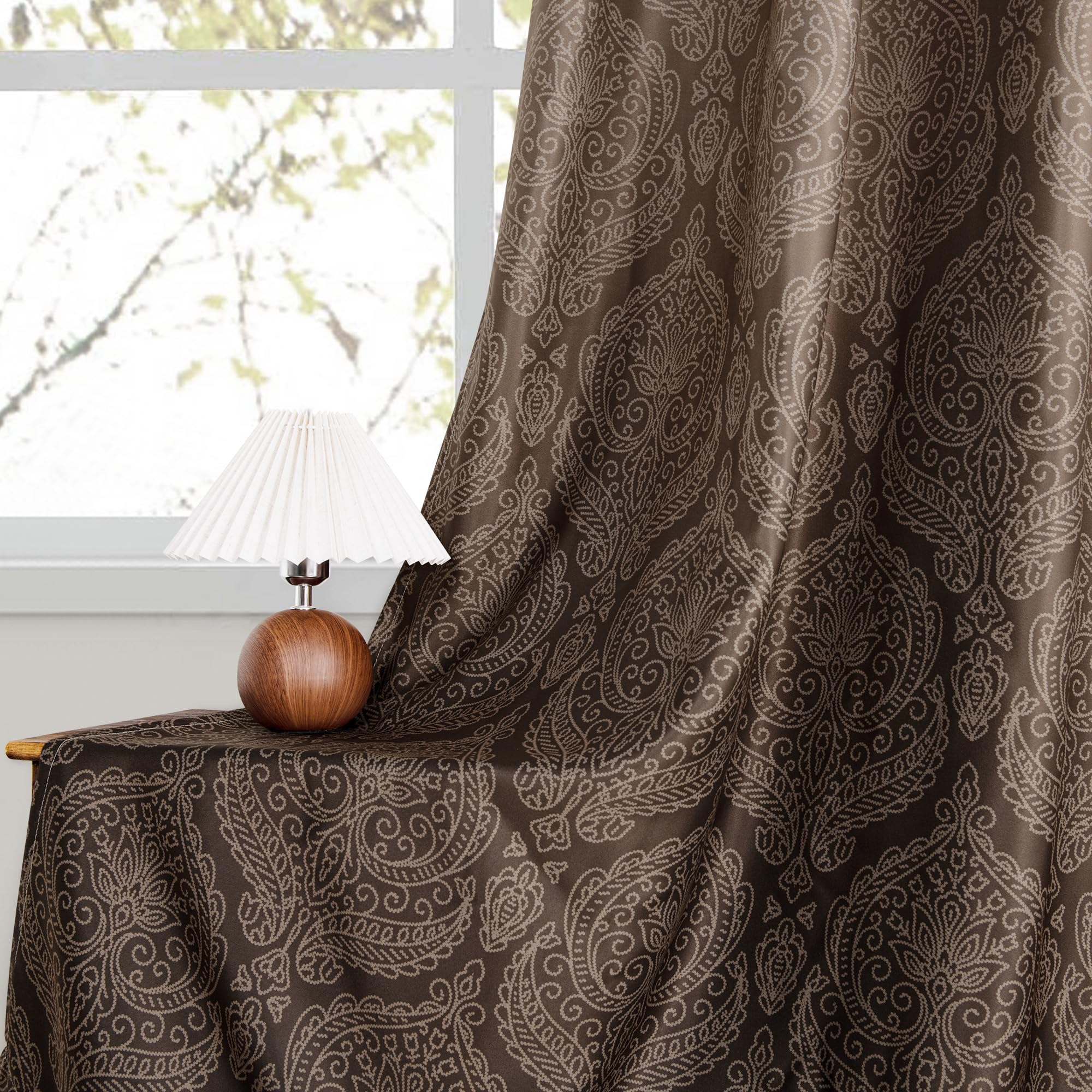 Pair of DWCN Official black blackout curtains with ombre design and tiebacks, set of two panels hanging side by side.