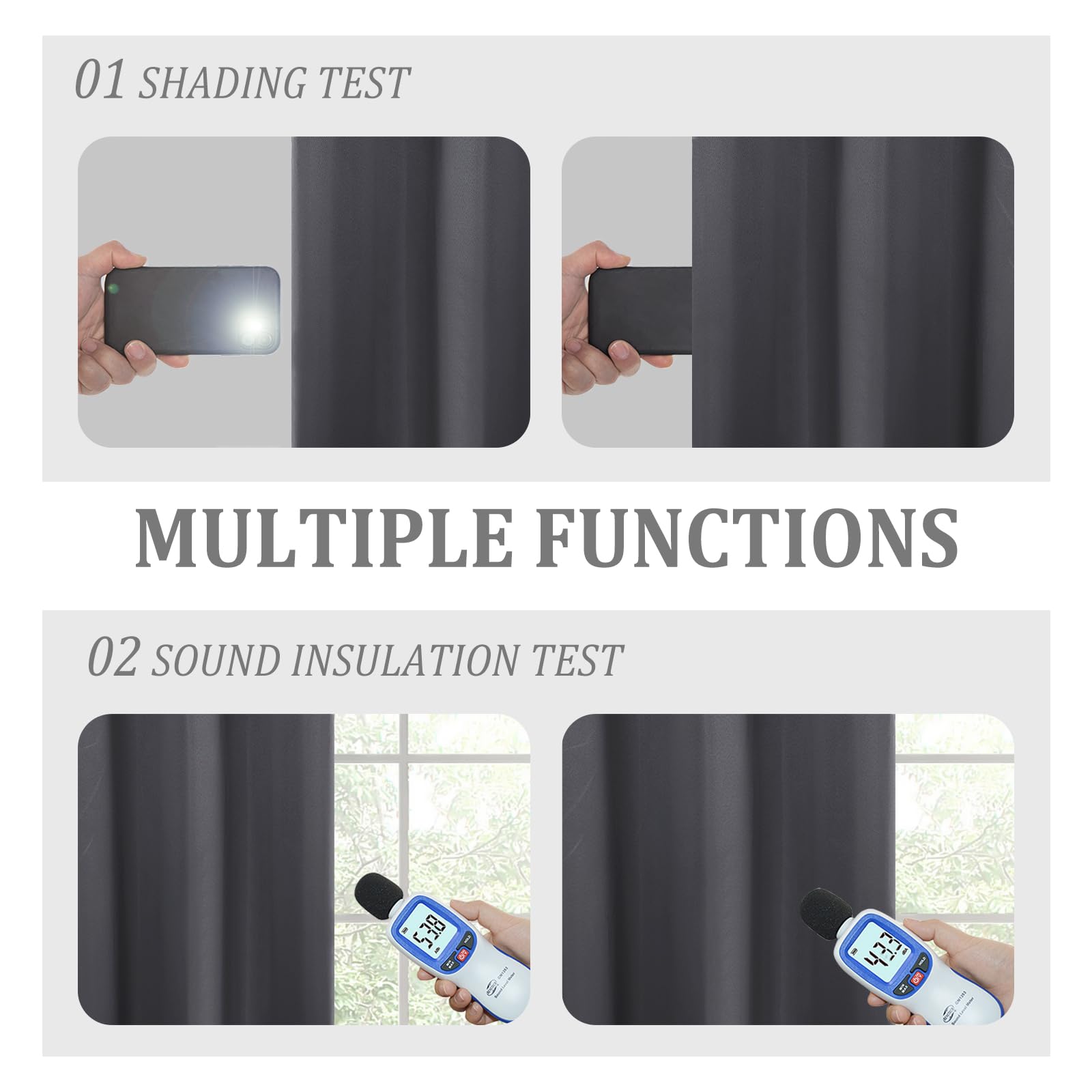 DWCN Official 100% blackout curtains with tiebacks, set of 2 panels, featuring smooth black fabric and elegant design.