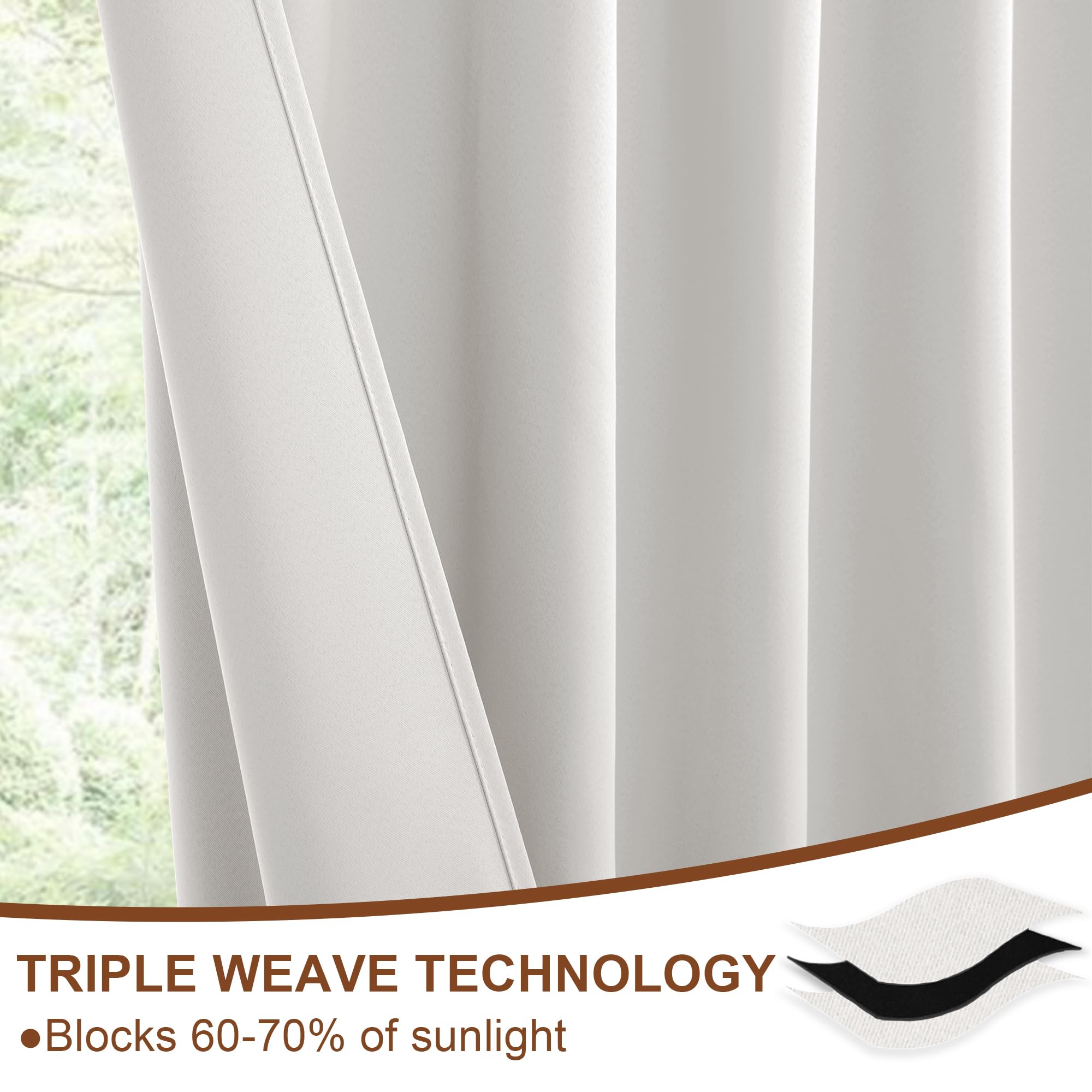 Pair of DWCN Blackout Curtains with tiebacks, rod pocket and back tab design, set of two panels in black fabric.