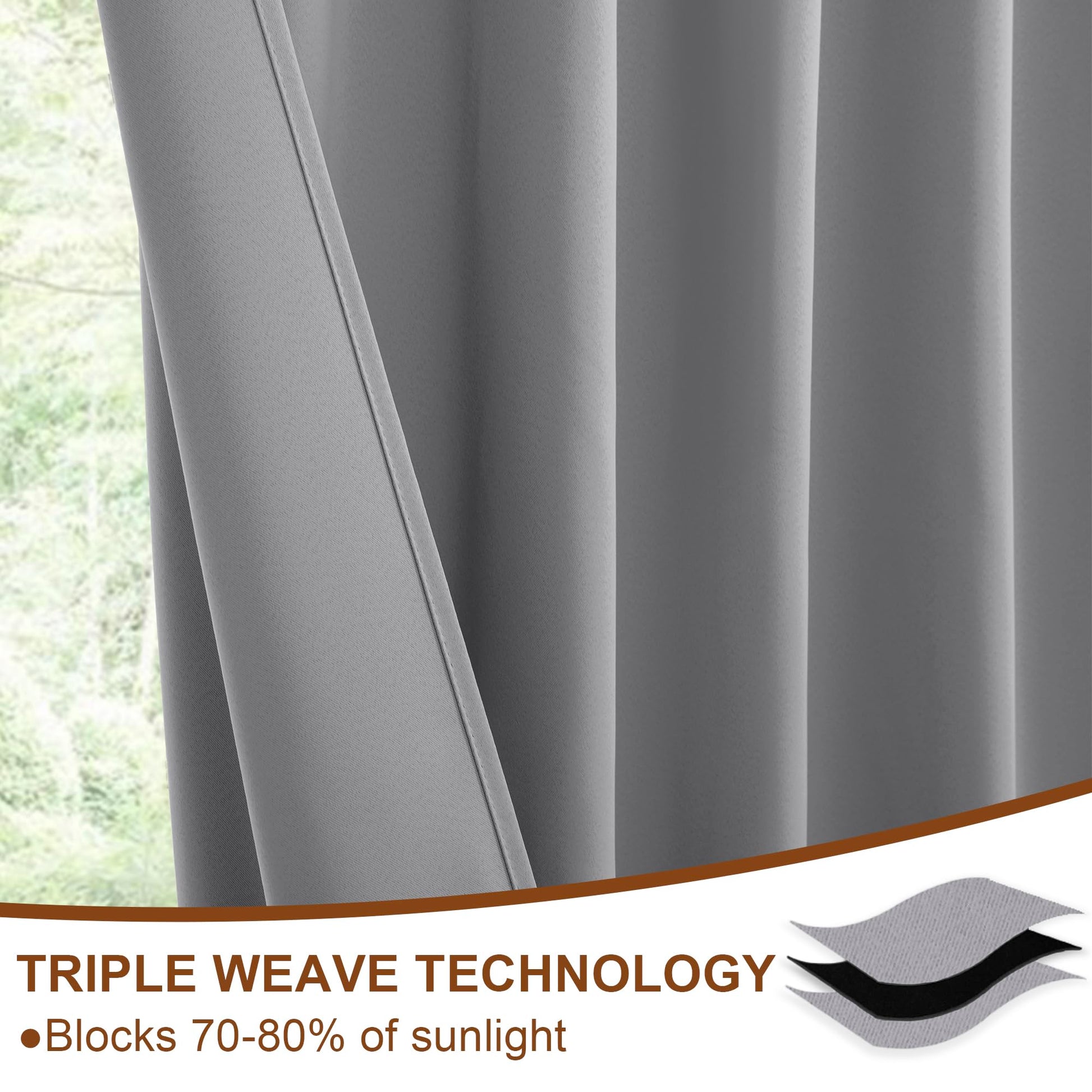 Set of two DWCN Blackout Curtains with tiebacks, rod pocket and back tab design, in black fabric for bedroom or living room.
