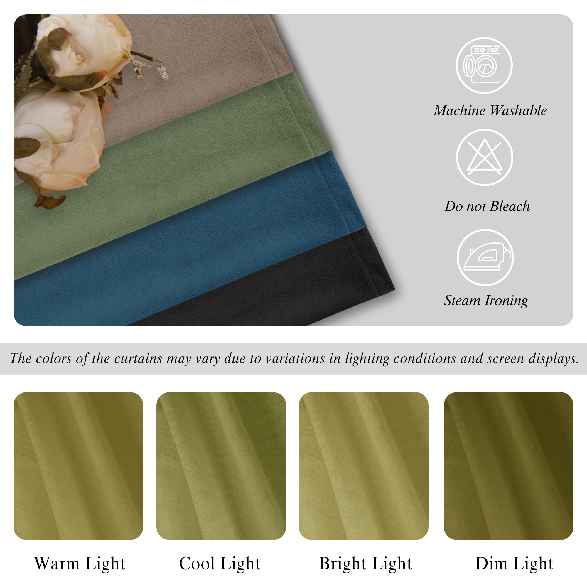Two DWCN Velvet Curtains panels with rod pocket and back tab hanging on a window, showcasing soft, luxurious fabric and elegant design.