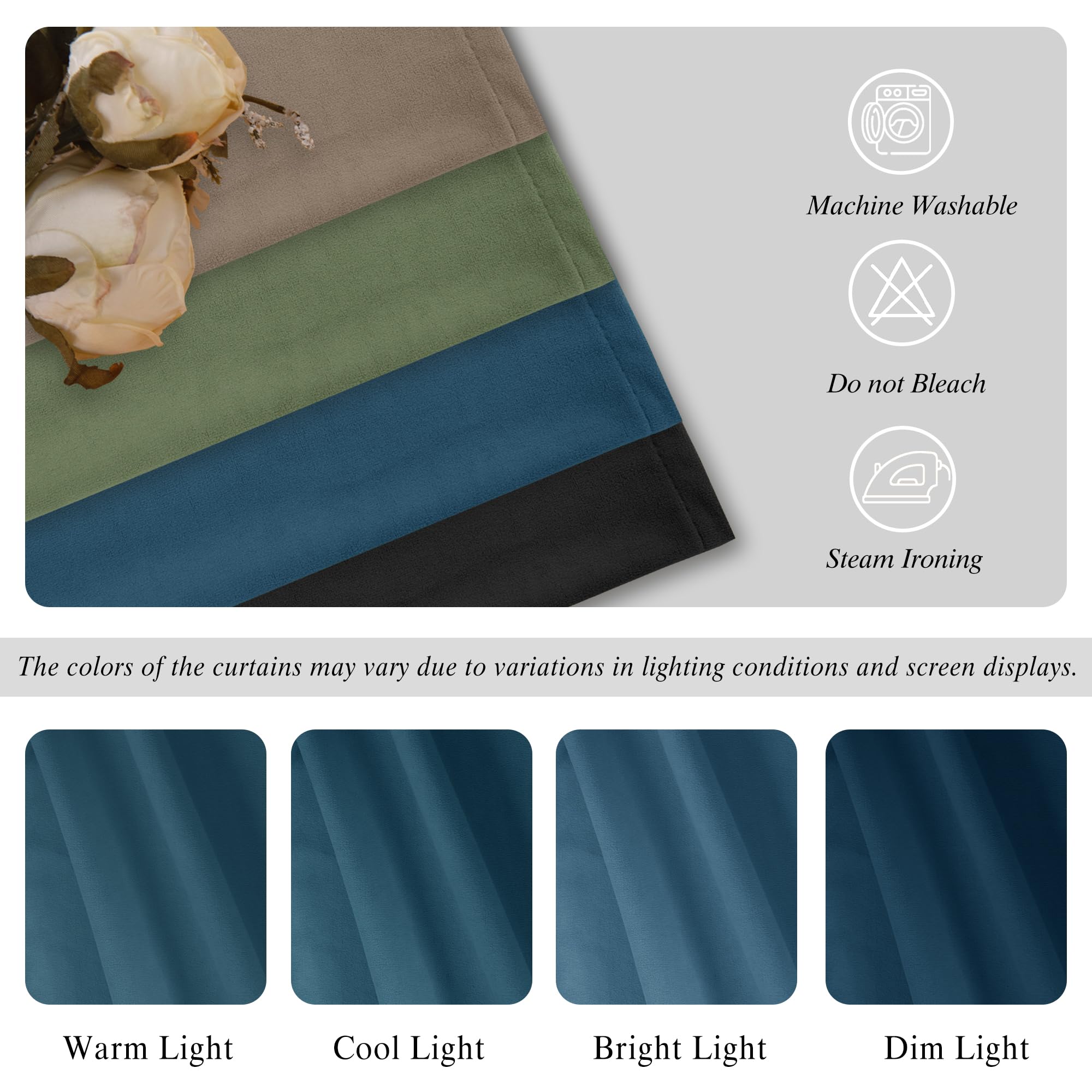 DWCN Velvet Curtains with 2 panels, rod pocket and back tab, showcasing soft, luxurious fabric and elegant design.