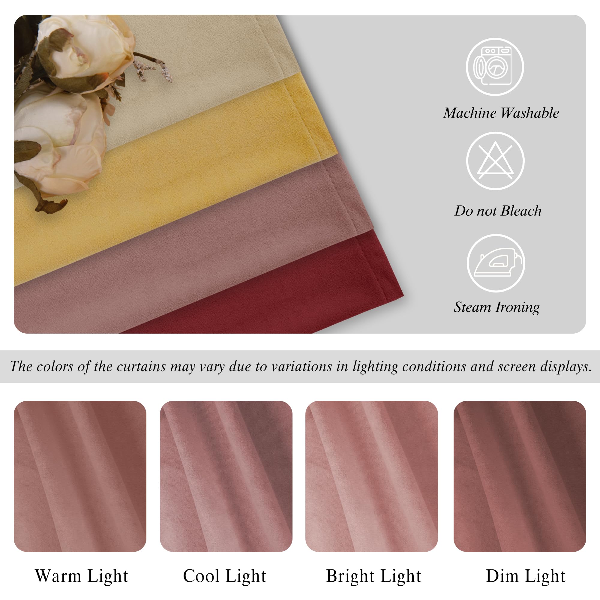 DWCN Velvet curtains with 2 panels, rod pocket and back tab design, showcasing soft, luxurious fabric and elegant window coverage.