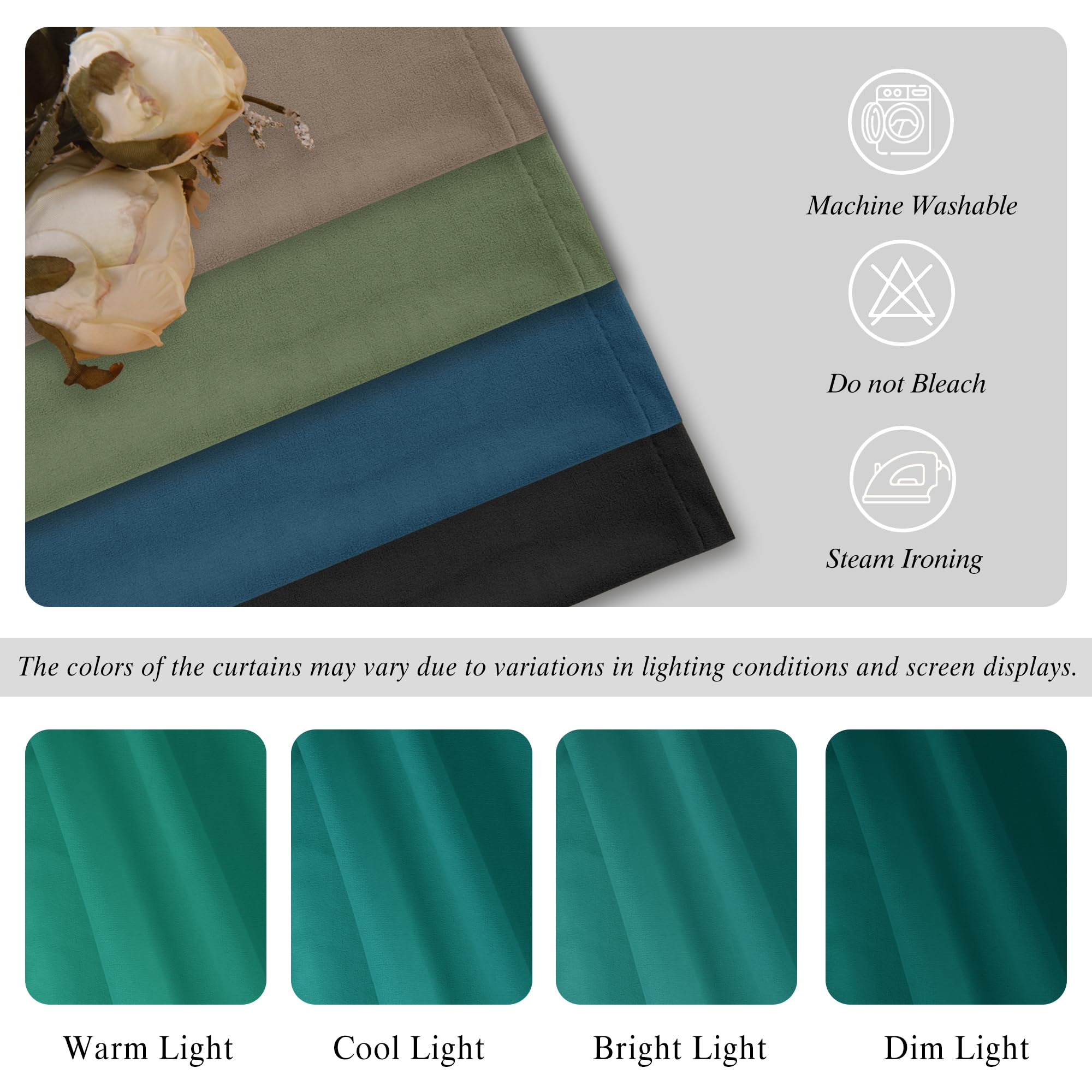 DWCN Velvet Curtains, 2 panels with rod pocket and back tab design, soft and luxurious fabric for elegant window decor.