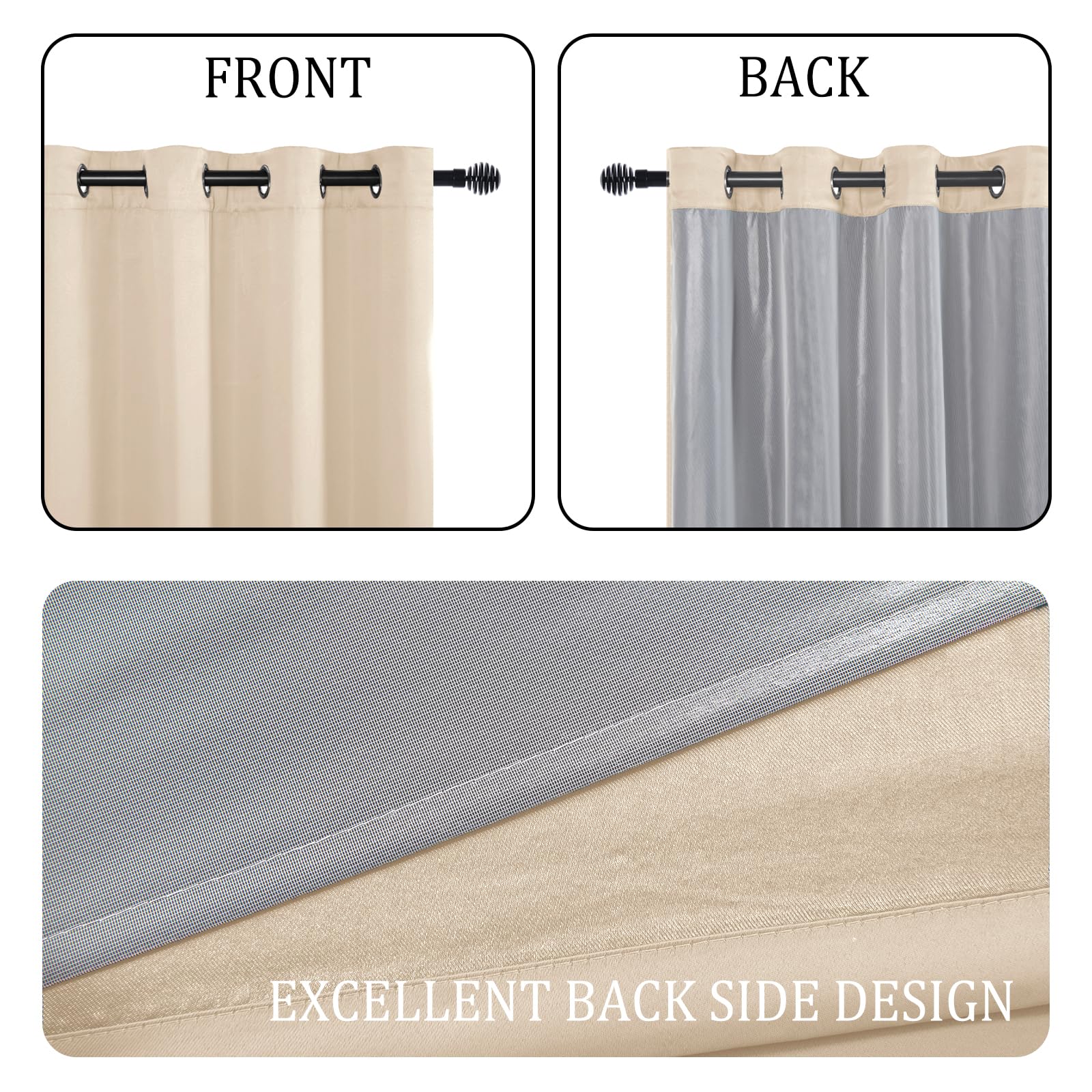 DWCN 100% blackout curtains with tiebacks, set of 2 panels, featuring dark, opaque fabric perfect for light blocking and privacy.
