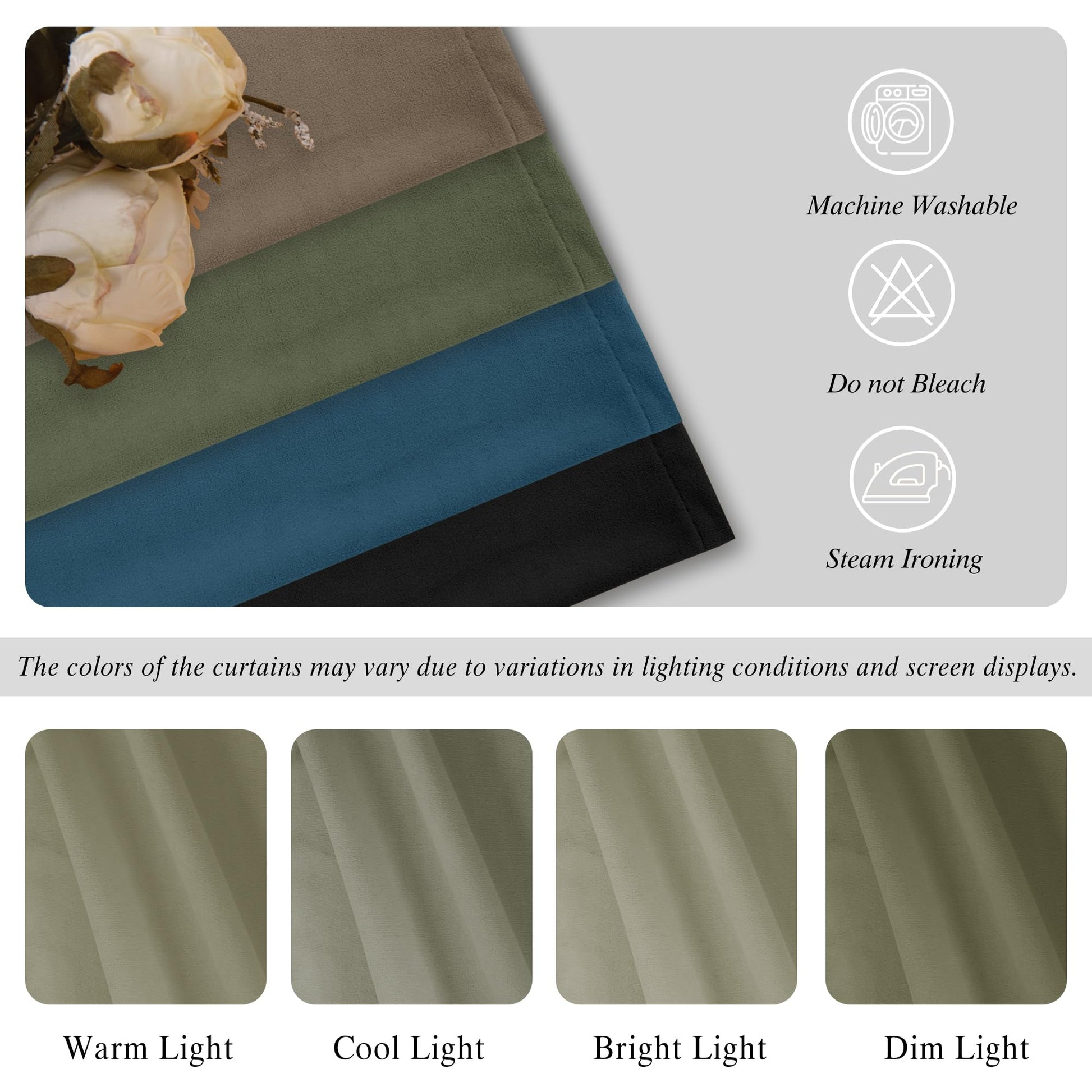 Two DWCN Velvet Curtain Panels with rod pocket and back tab design, soft textured fabric for elegant window decor.