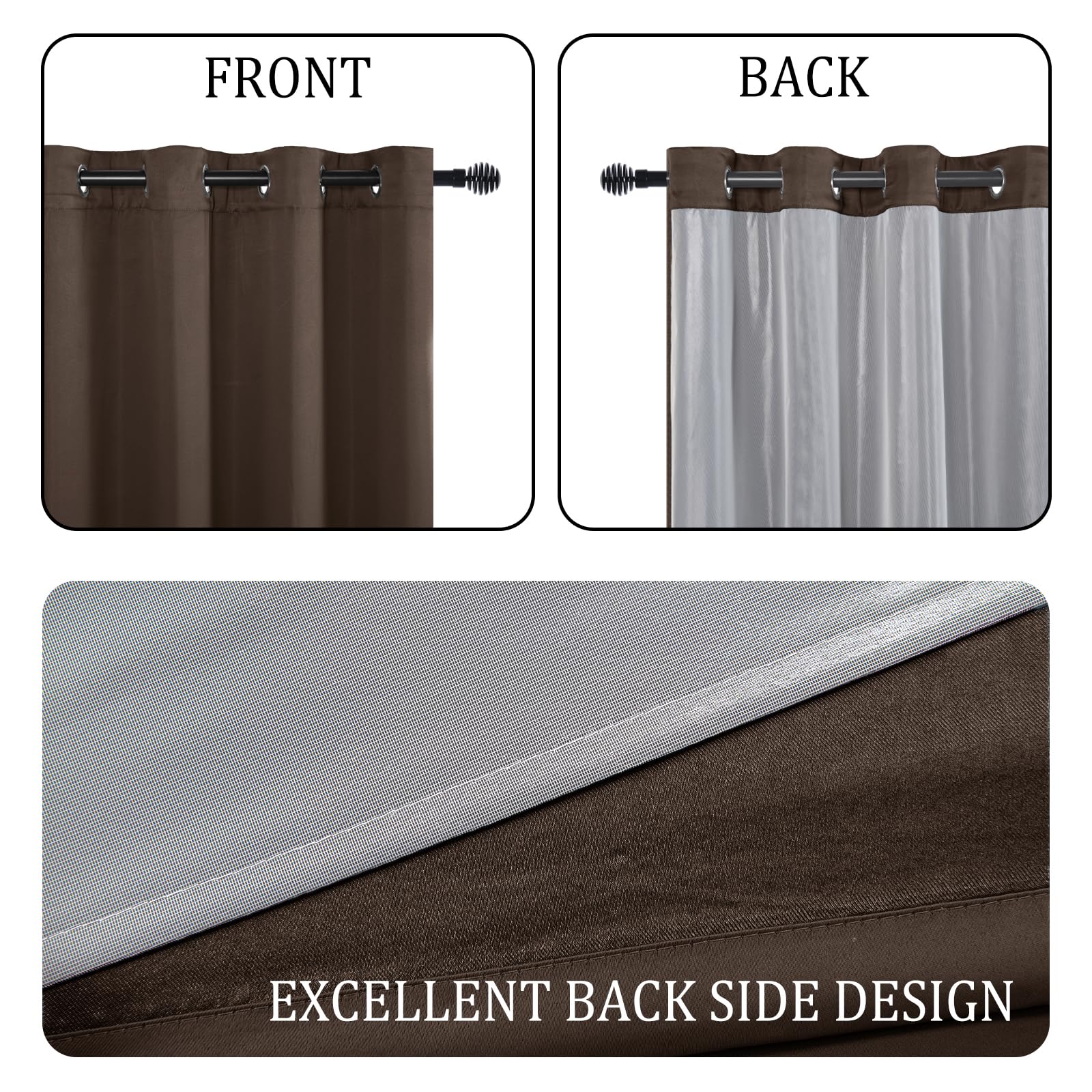 DWCN official blackout curtains set of 2 panels with tiebacks, 100% blackout fabric for light control and privacy.