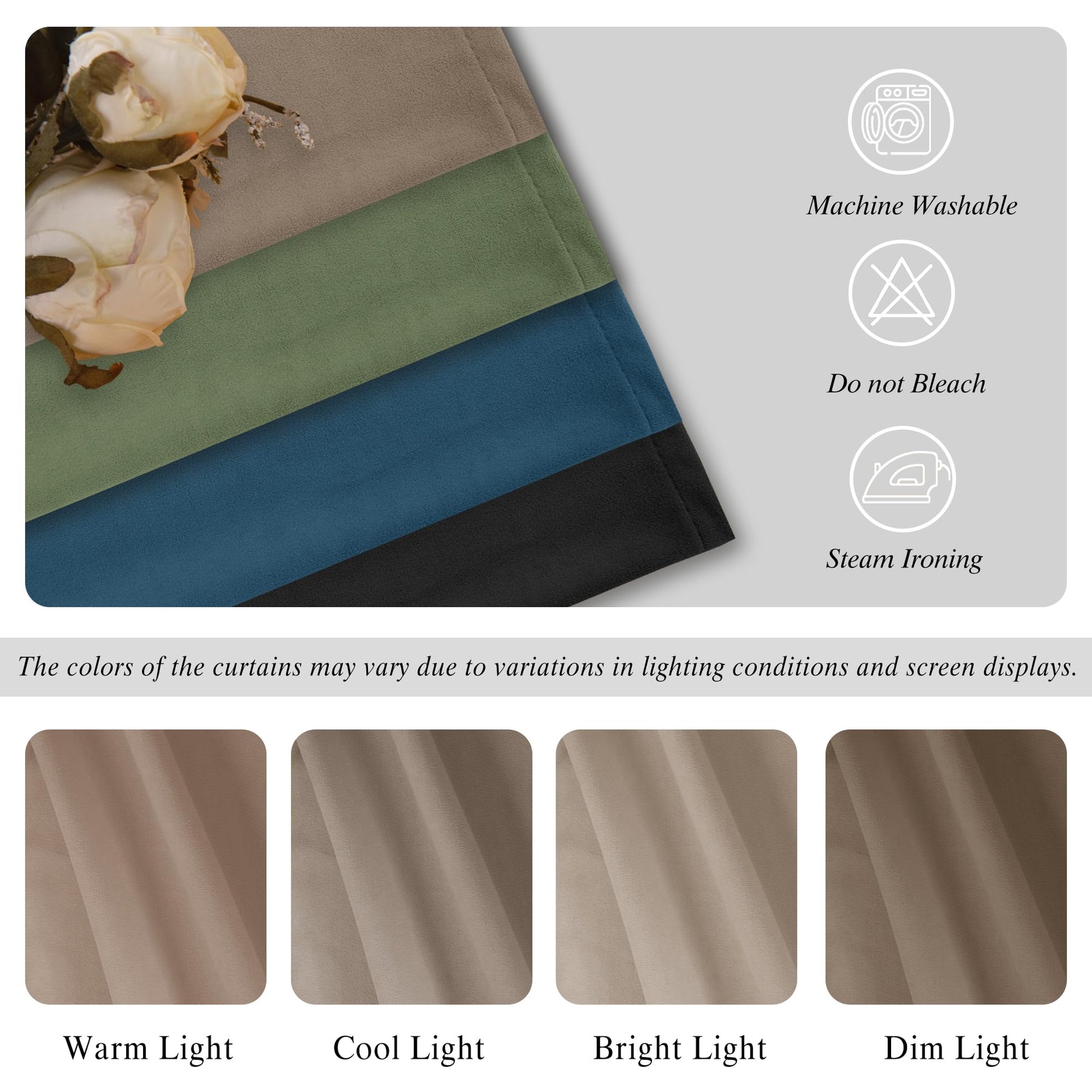 DWCN Velvet Curtains with 2 panels featuring rod pocket and back tab design, displayed hanging in a stylish window setting.