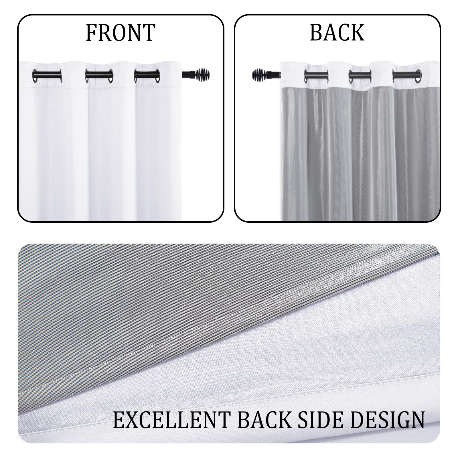 Pair of DWCN black blackout curtains with tiebacks, featuring a sleek dark fabric and elegant design for bedroom or living room decor.