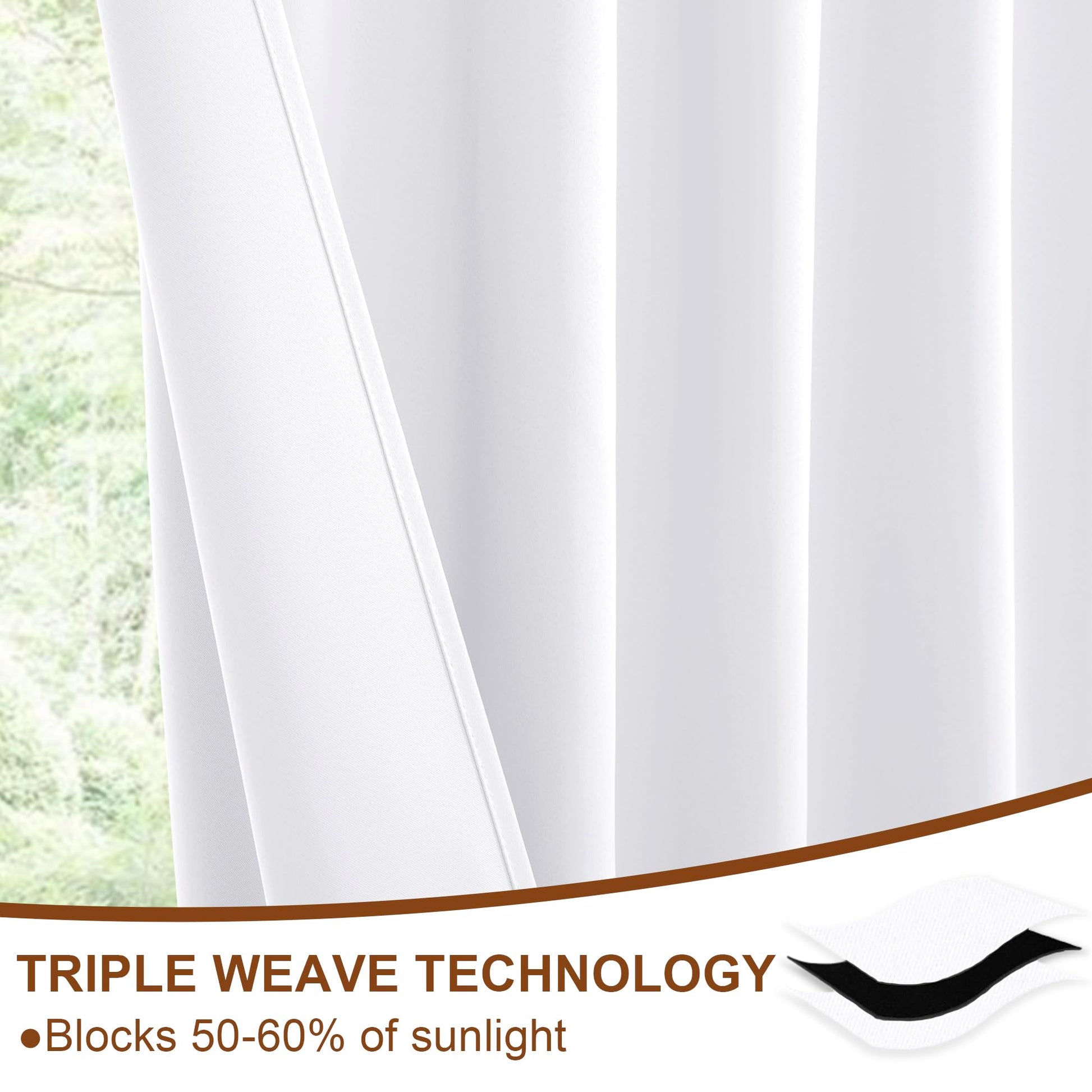 DWCN Blackout curtains with tiebacks, rod pocket and back tab, set of 2 panels, black fabric for light blocking and privacy.