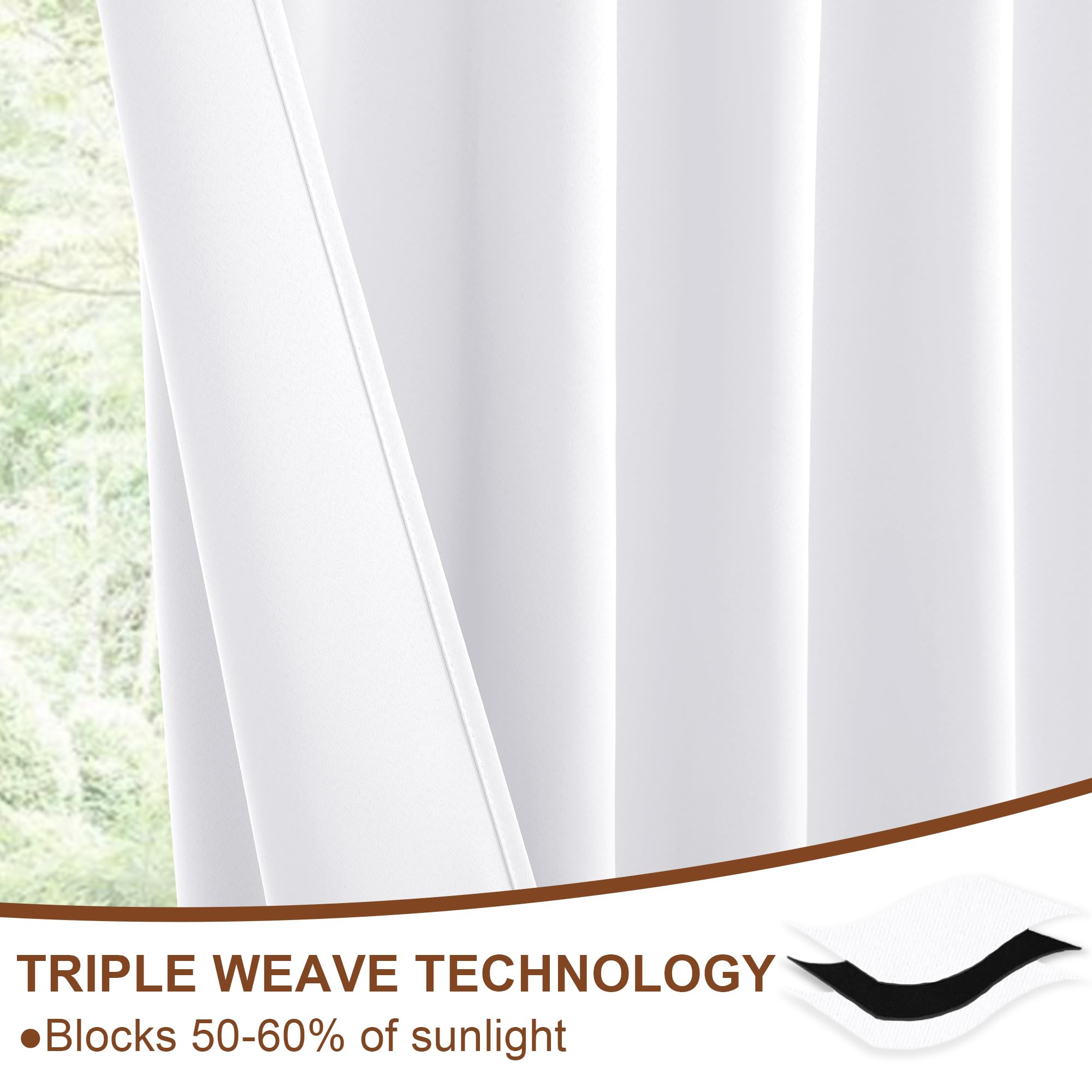 DWCN Blackout curtains with tiebacks, rod pocket and back tab, set of 2 panels, black fabric for light blocking and privacy.