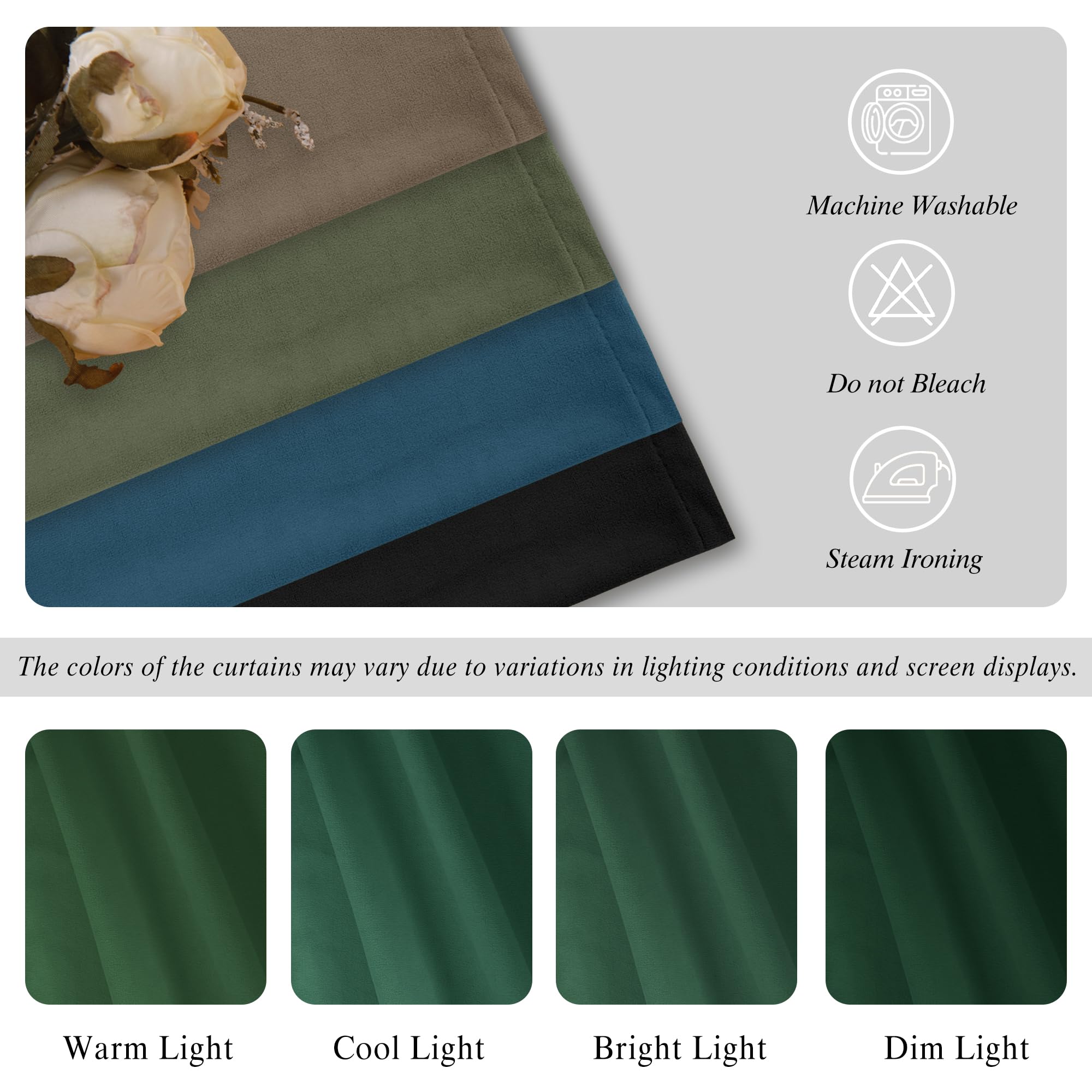 DWCN Velvet Curtains with 2 panels, rod pocket and back tab design, showcasing soft, luxurious fabric and elegant window treatment.