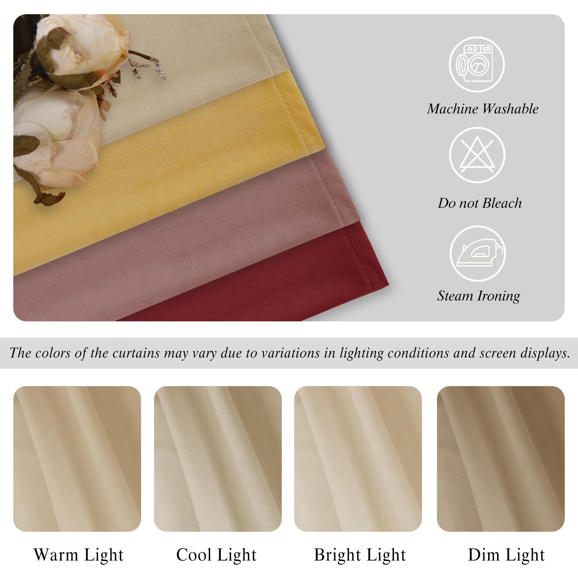 Luxurious DWCN Velvet Curtains with 2 panels, rod pocket and back tab design, featuring rich velvet fabric in elegant style.