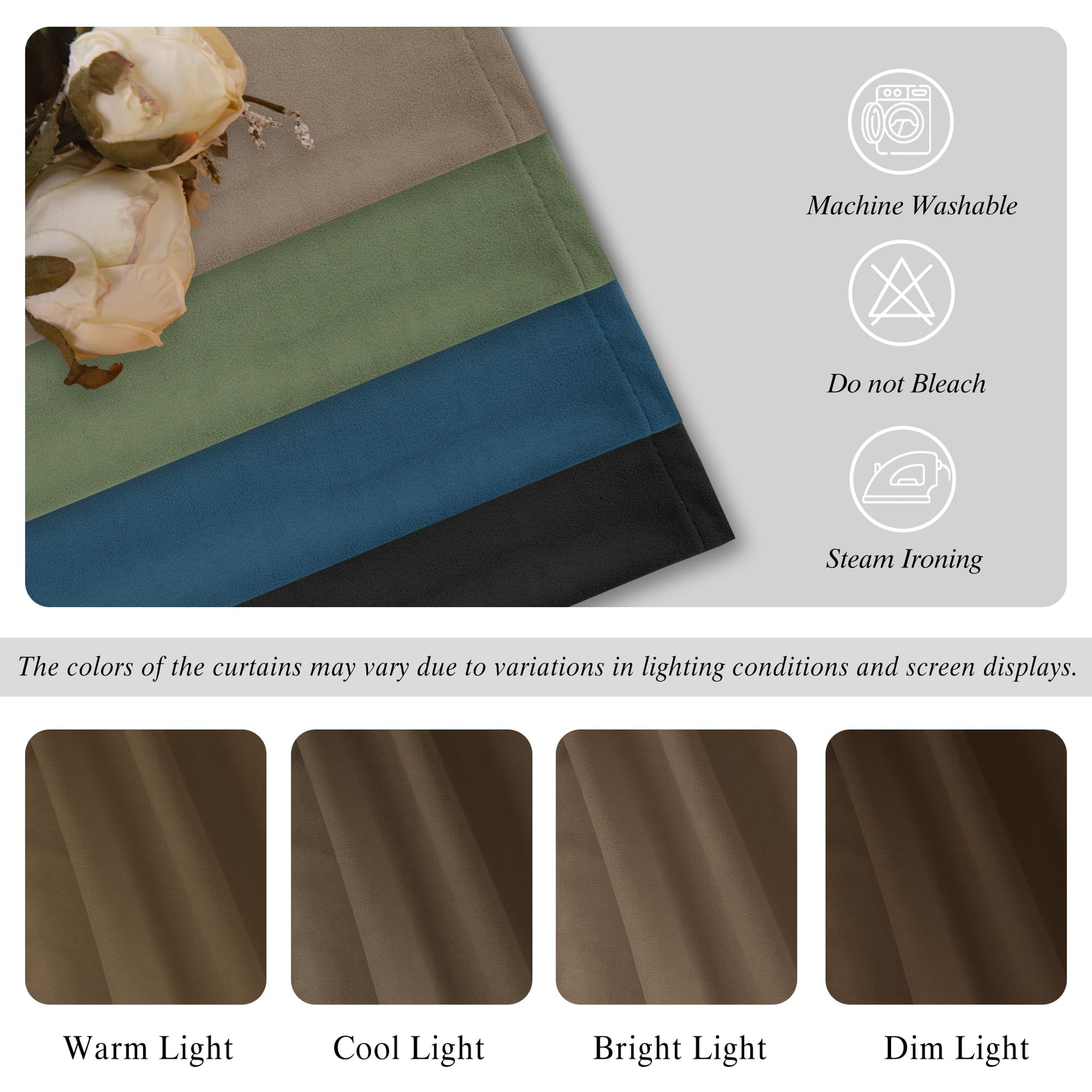 DWCN Velvet curtains with 2 panels, rod pocket and back tab design, showcasing soft, luxurious fabric and elegant hanging style.
