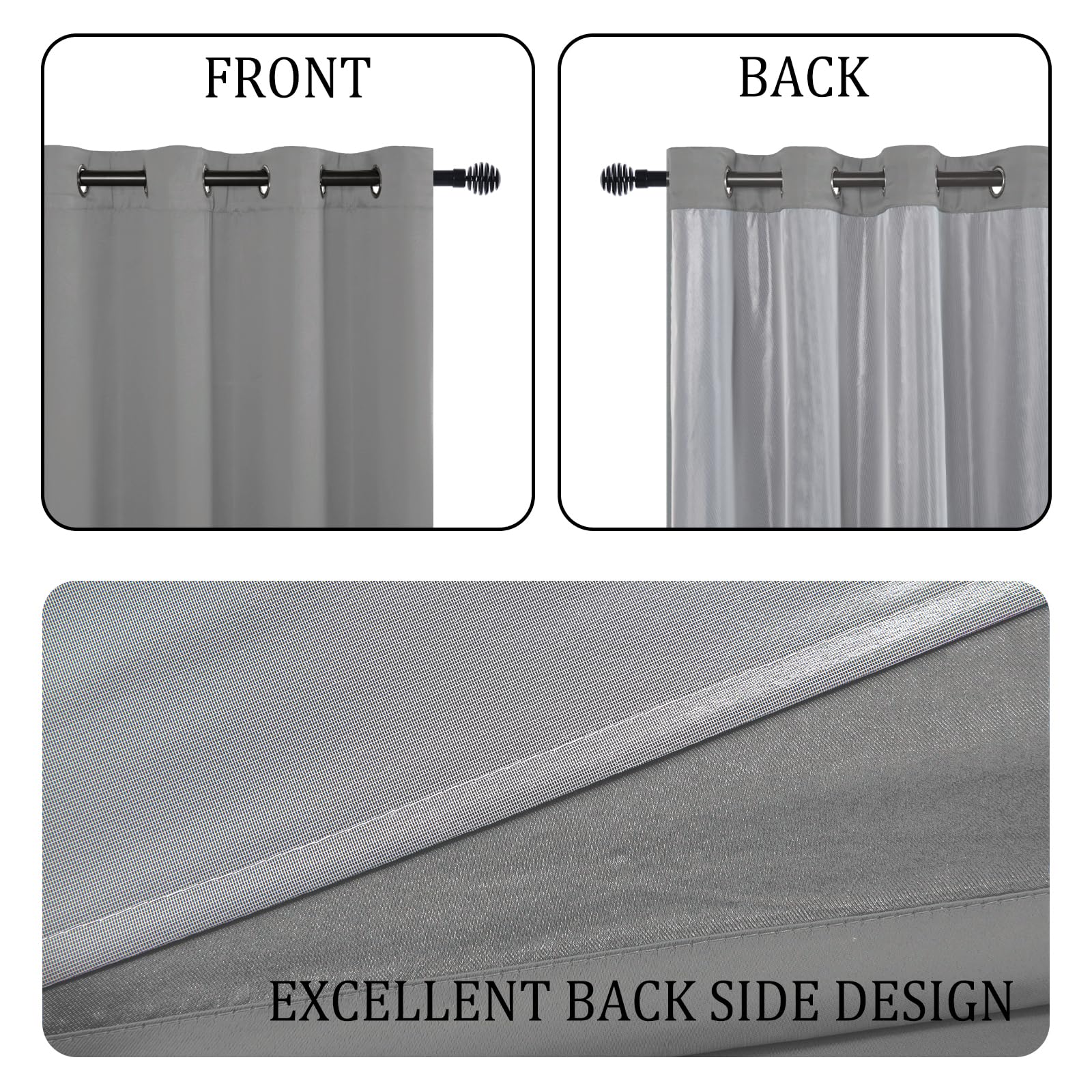 Pair of DWCN Official black blackout curtains with tiebacks, set of 2 panels, featuring dark fabric and decorative tieback loops.