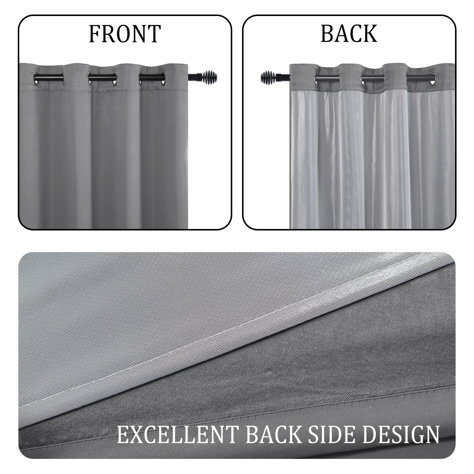 Pair of DWCN Blackout Curtains with tiebacks, 2-panel set, featuring dark fabric and elegant tieback details in a home window setup.