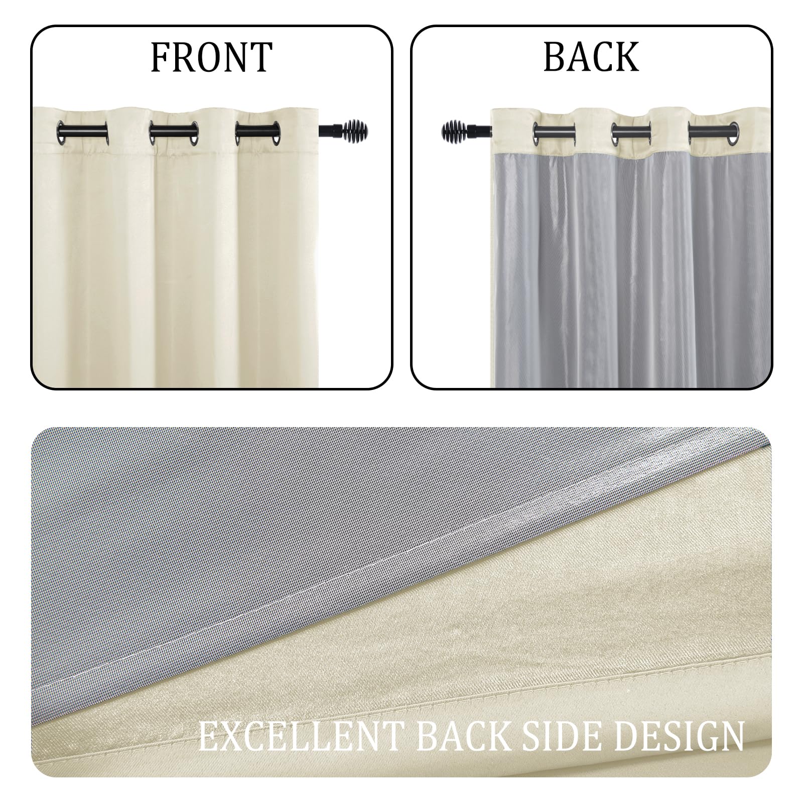 Pair of DWCN black blackout curtains with matching tiebacks, set of 2 panels, hanging on a window with natural light.