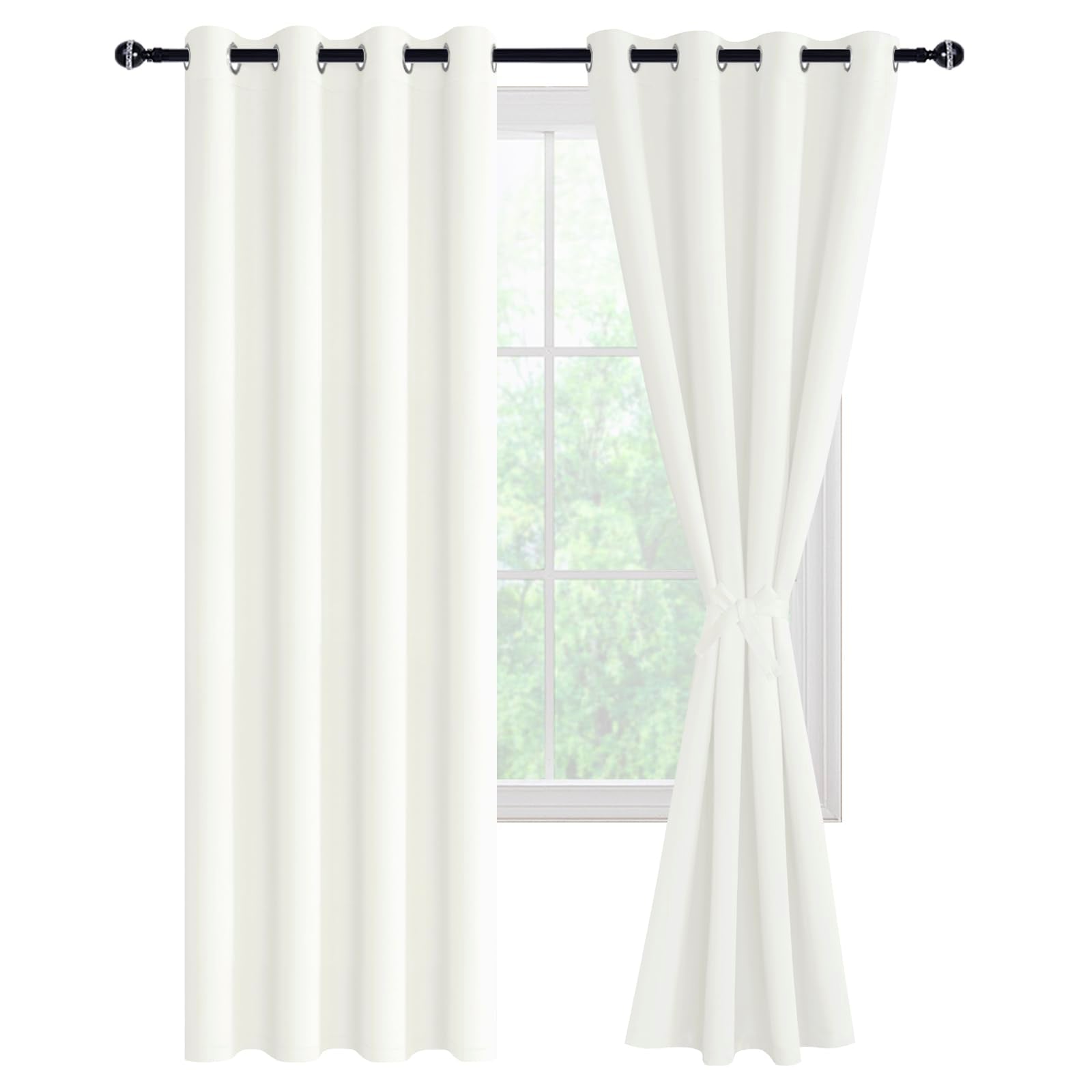 Pair of DWCN Blackout Curtains with tiebacks, set of 2 panels, featuring dark fabric and stylish design for light blocking and privacy.