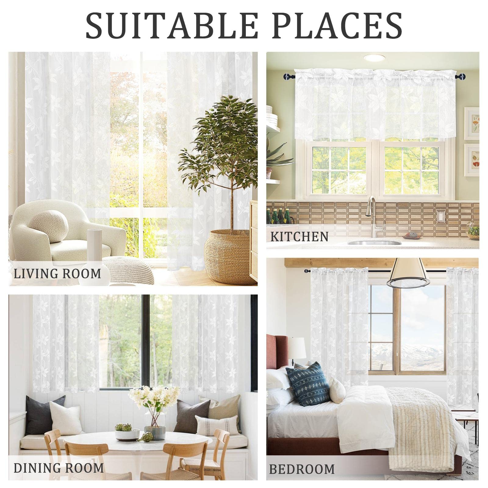 Pair of DWCN Official lace sheer curtains, set of 2 panels with delicate, transparent fabric for elegant window decor.