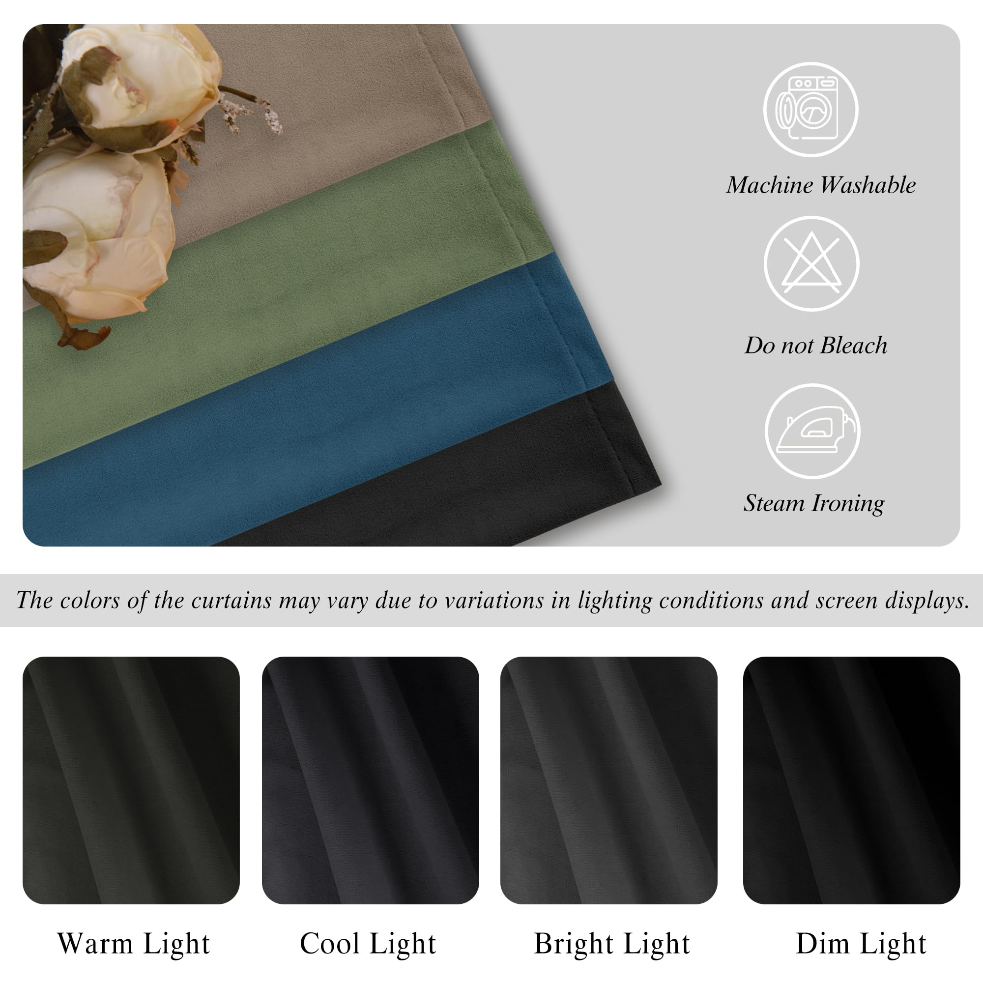DWCN Velvet Curtains, 2 panels with rod pocket and back tab, featuring rich velvet fabric and elegant drape for window decor.