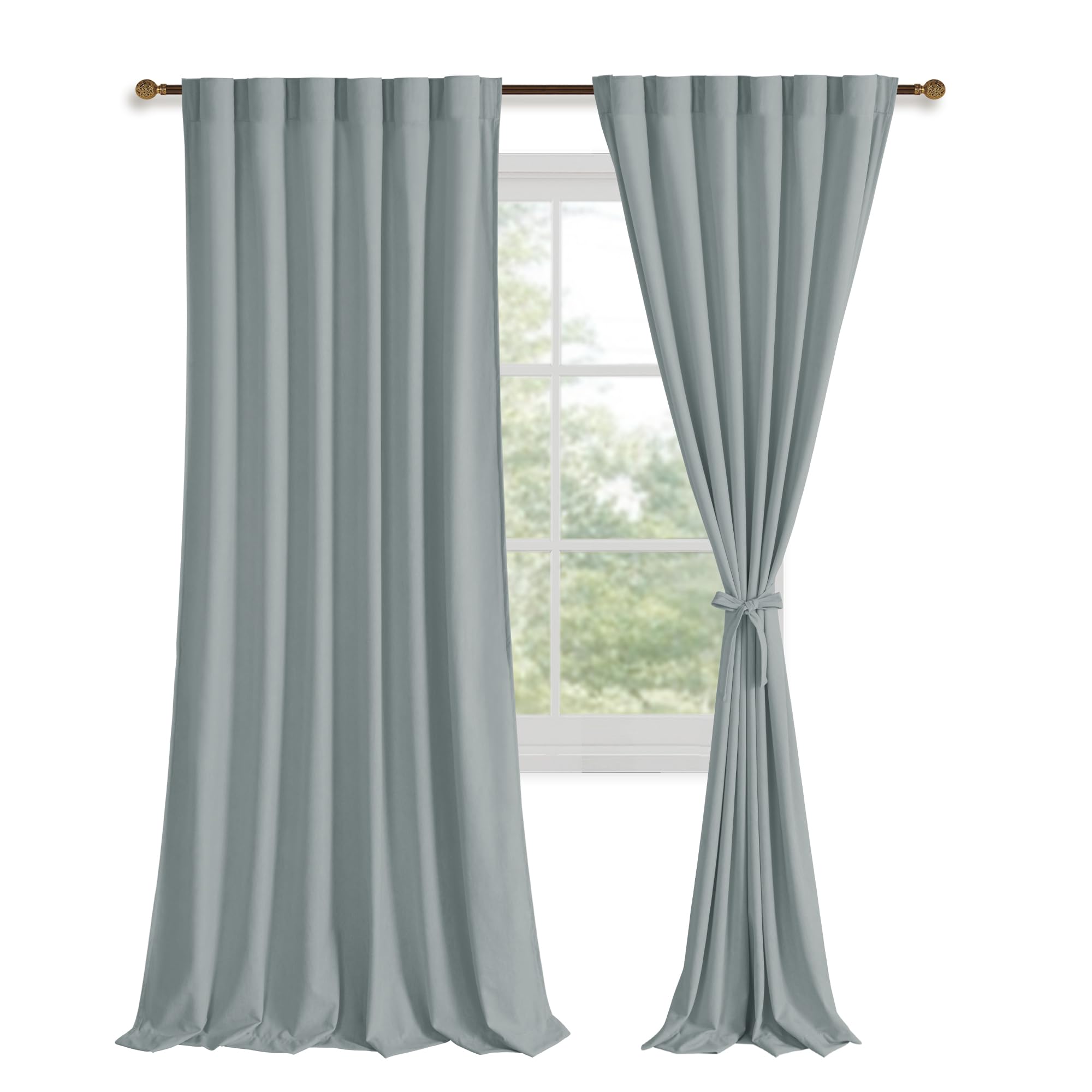 Pair of DWCN Velvet Curtains with rod pocket and back tab, showcasing soft fabric and elegant design in a stylish window setup.