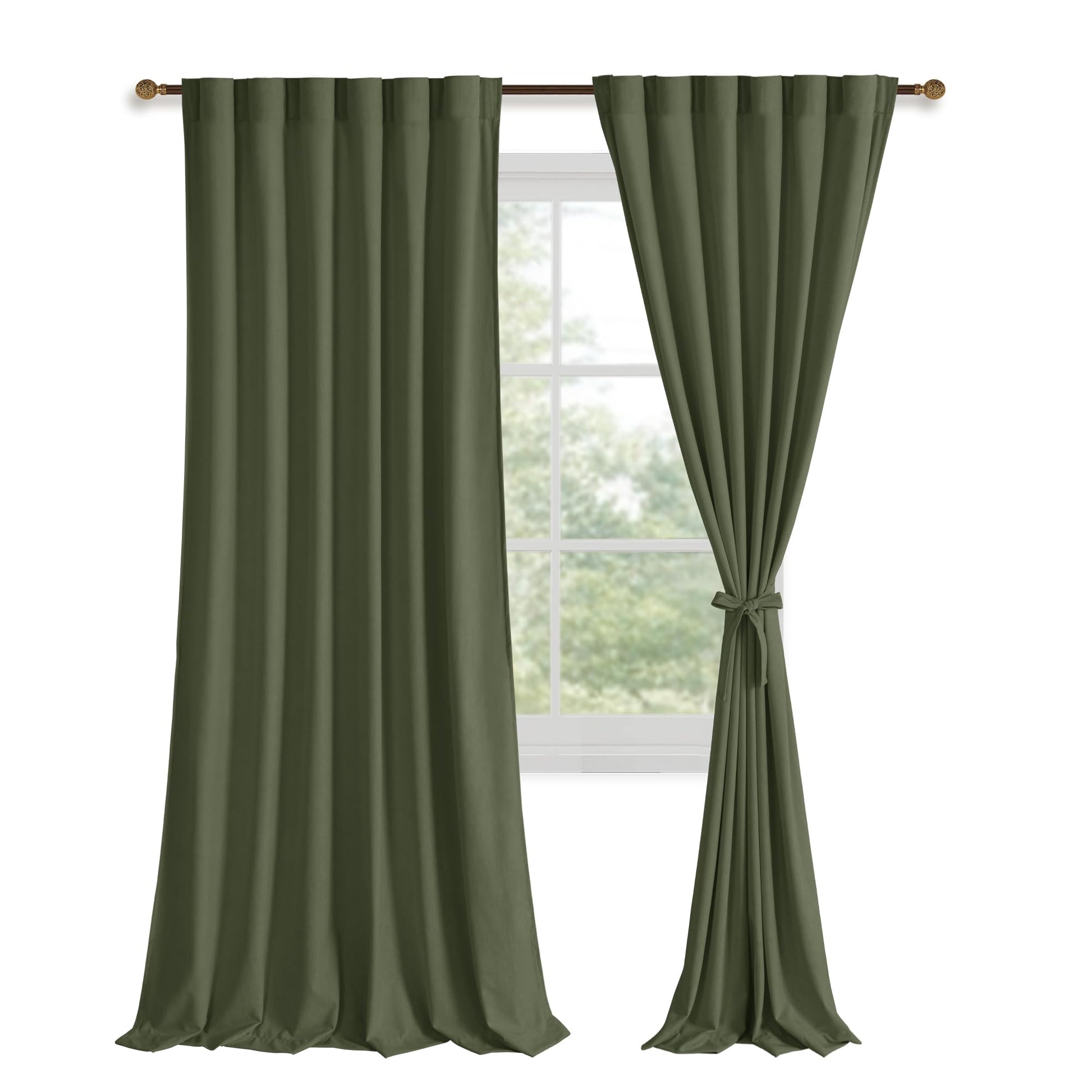 DWCN Velvet Curtains with 2 panels featuring rod pocket and back tab, shown hanging in a stylish living room setting