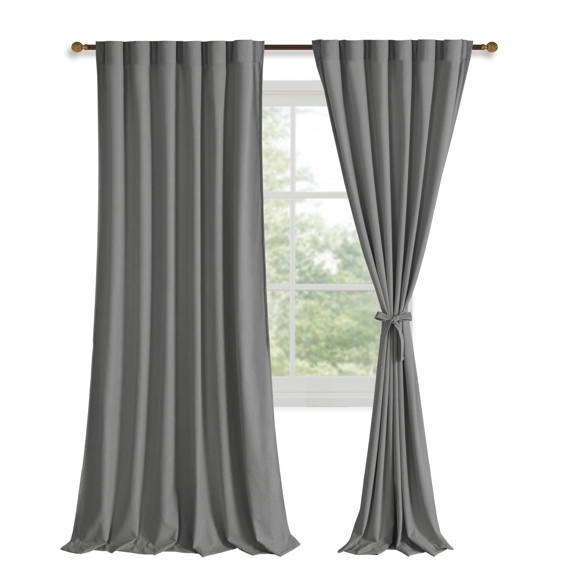 DWCN Velvet Curtains with 2 panels, rod pocket and back tab design, featuring soft, luxurious fabric for elegant window decor.