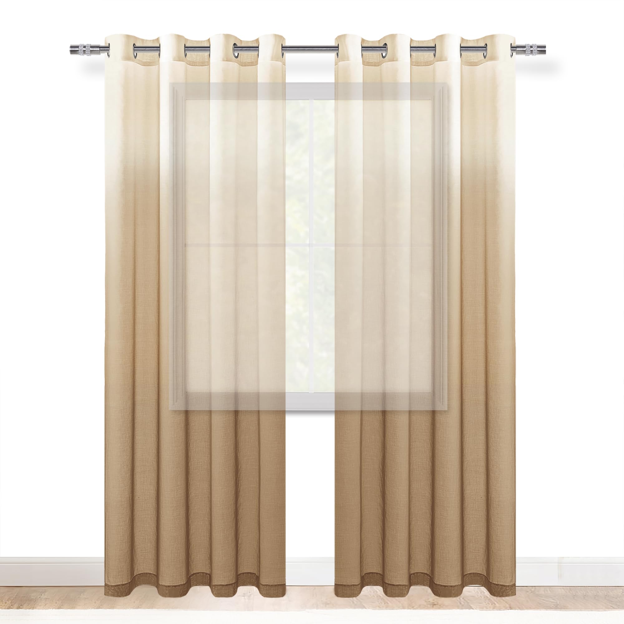 Set of two DWCN Faux Linen Ombre Sheer Curtains with a soft, gradient color design, perfect for elegant window decor.