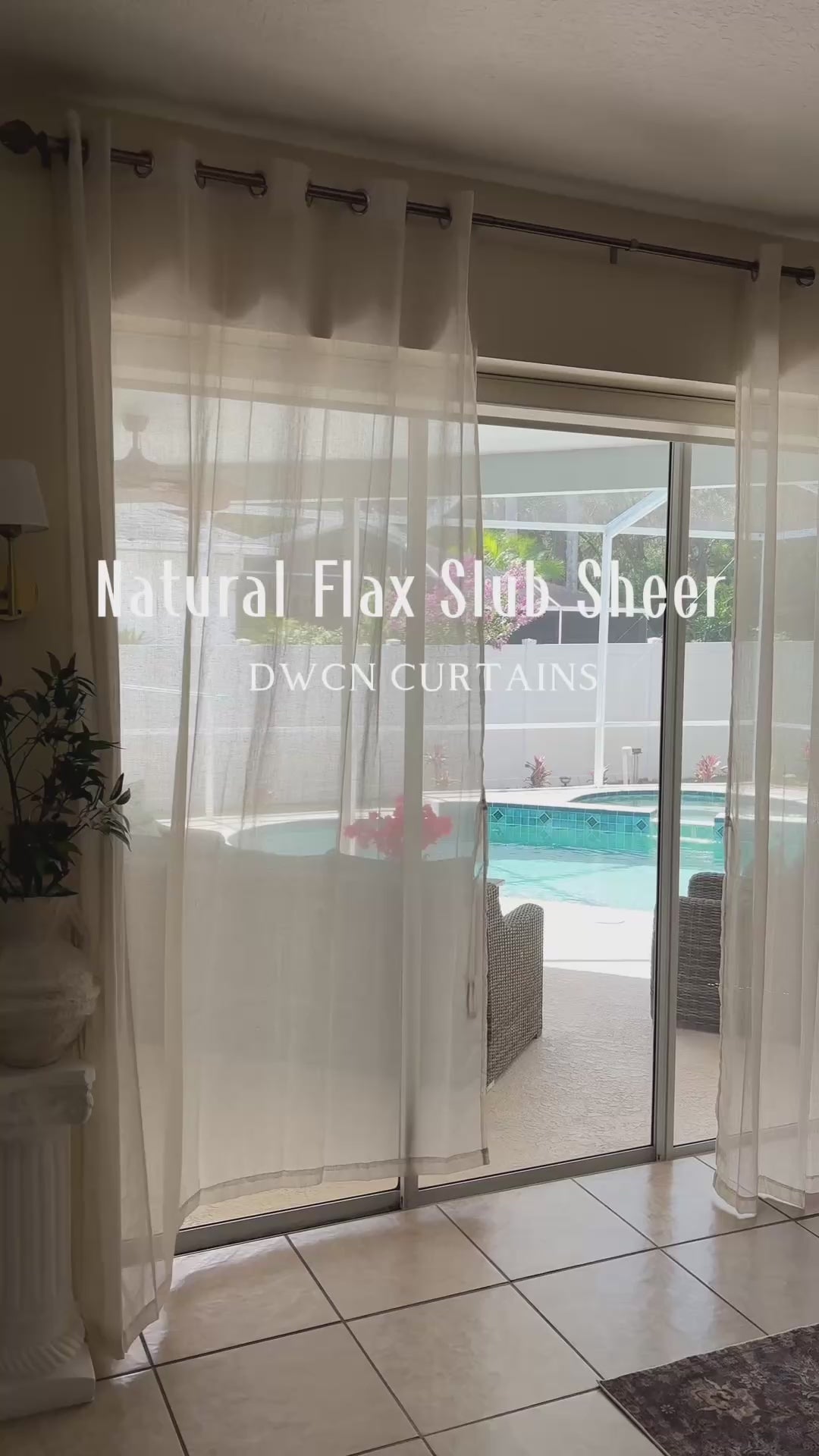 Load video: Rhea 100% Linen Natural Flax Slub Sheer Curtain