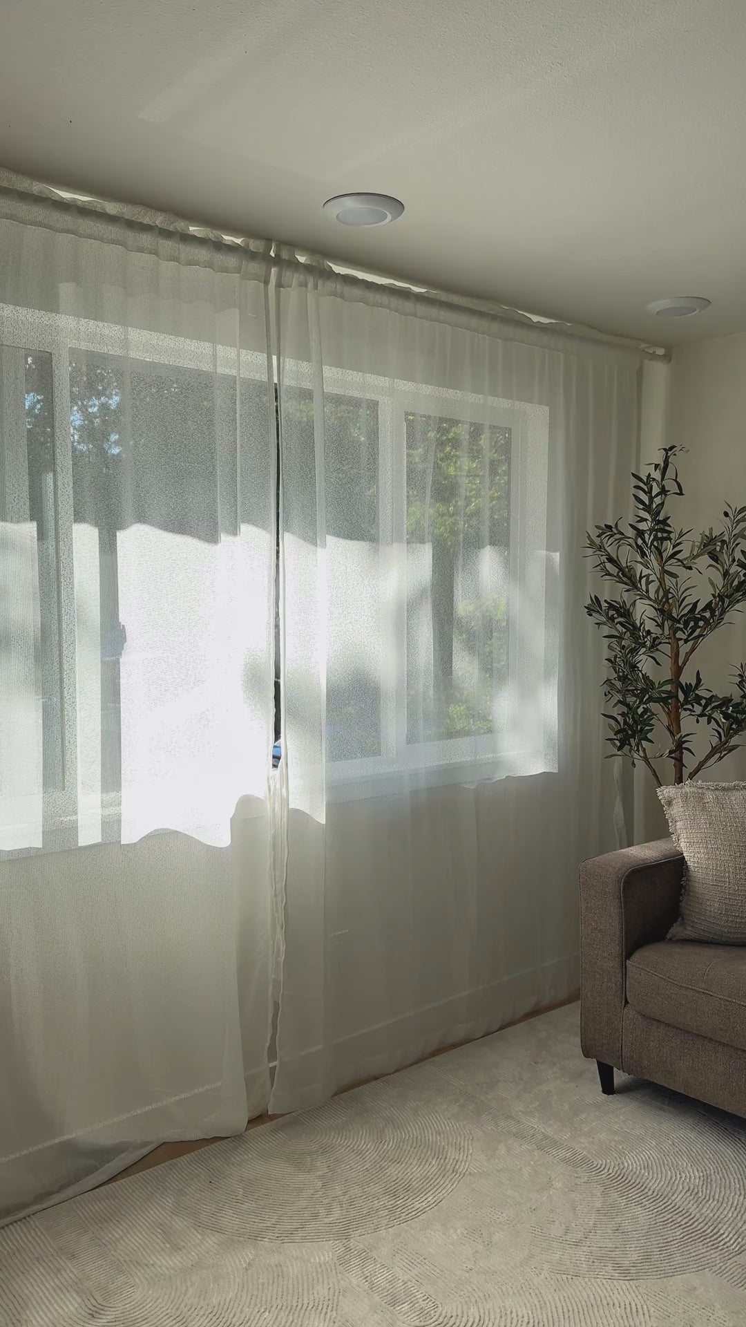 Load video: Selene Snow Mist Linen Sheer Curtain